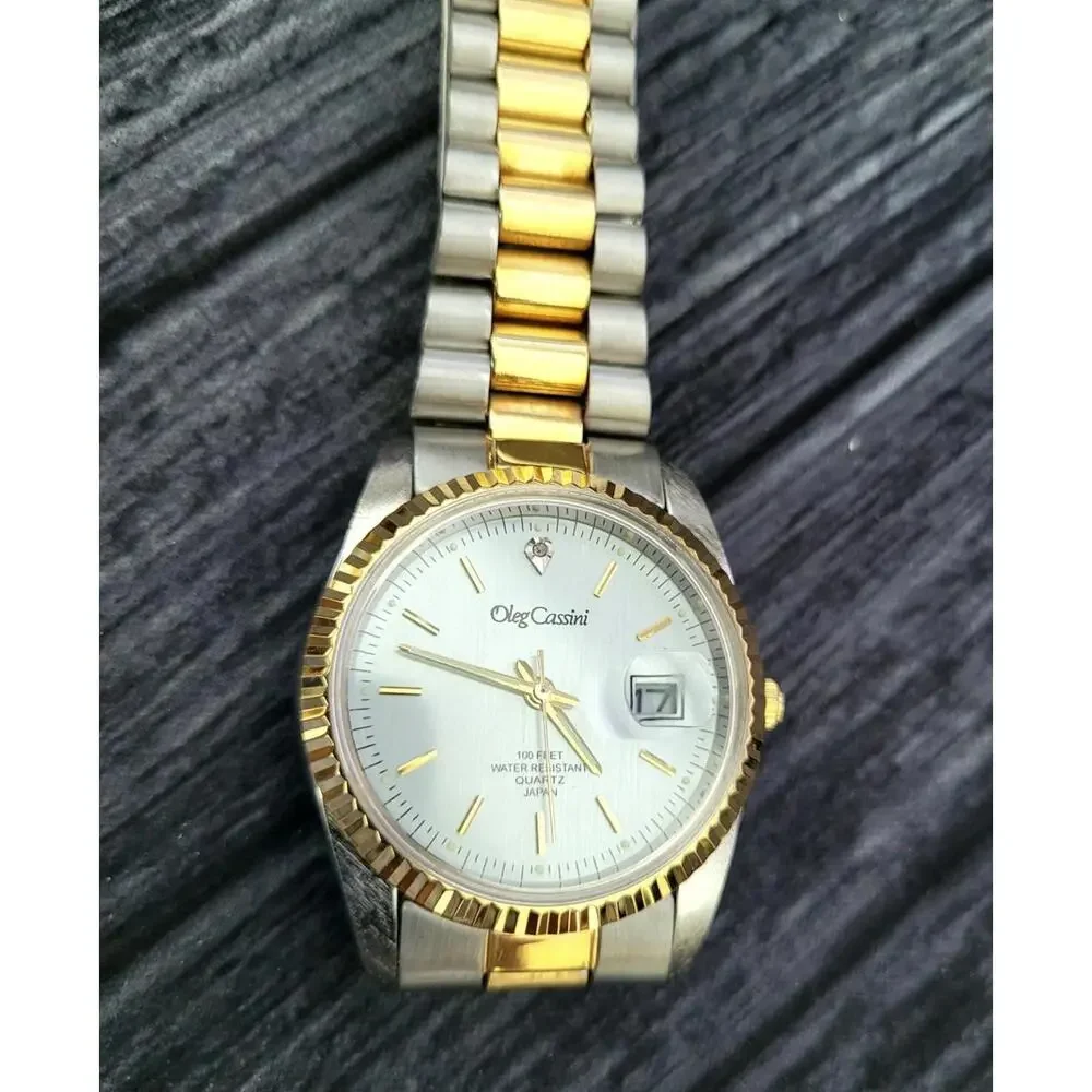 Rare Vintage Oleg Cassini Mens Diamond Watch W Box Papers‎